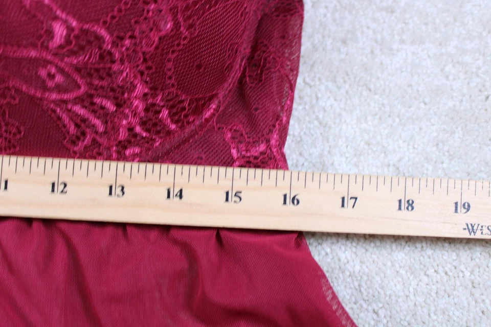 Lace Babydoll Lingerie Womens 3X Burgundy Sheer Mesh Ruffle Plus Size Sleepwear - Image 2 of 4