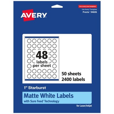 Avery Matte White Starburst Labels Sure Feed Technology 1 2400 Matte White
