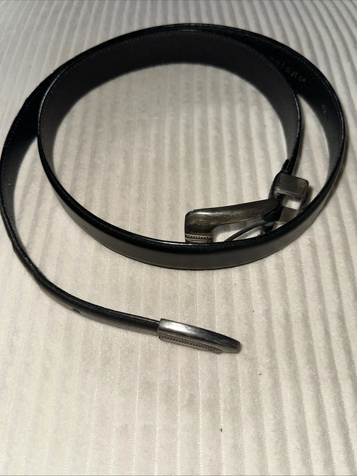 Silpada Jewelry Designs 42” Black Leather Belt Silver Accents Italian Leather L - Image 3 of 4