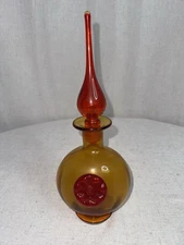 Atq. Rainbow Art Glass Deco MCM Mid Century Modern Hand Blown Decanter Amberina