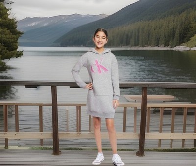 Calvin Klein Jeans Gray Hoodie Dress Youth Girl Grey Pullover Size Small (7/8) S