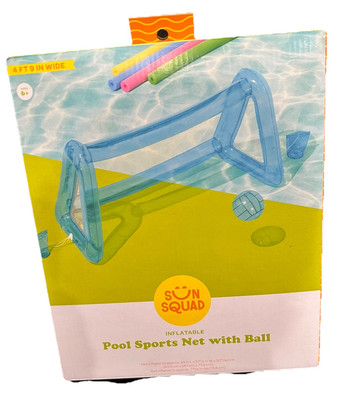 Sun Squad Inflatable Pool Sports Net With Ball Blue Included Net & Ball New!