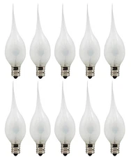 Silicone Dipped Flicker Flame C7 Bulbs, 1W 120V, E12 Candelabra Base - 10 pack
