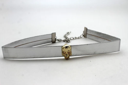 Biker Women Skull Skinny Band Choker Necklace Shiny Silver Gothic Fashion Rocker