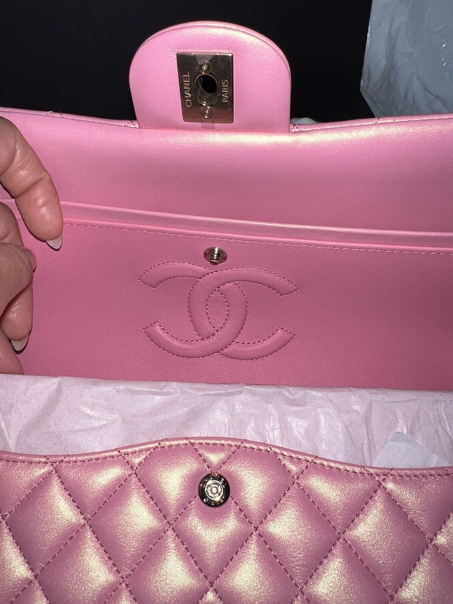 New Rare 23A CHANEL Barbie Pink Iridescent Medium Classic Flap Bag