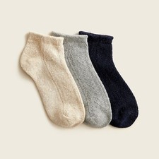 NWT J.Crew Girls' Pointelle Ankle Socks Three-Pack Glitter Shimmer 3 Pack