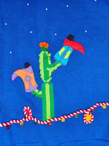 Quacker Factory 3X Blue Cardigan Sweater With Cactus & Cowboy Boot Design For Wo - Picture 6 of 9