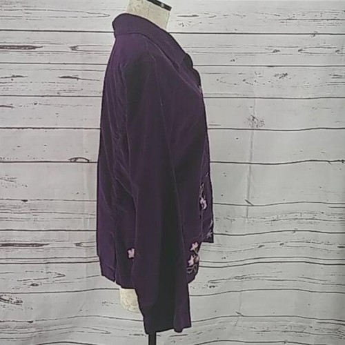 Chadwick’s Plum floral Embroidered Button Down cordory feel Jacket Size 16 - Picture 3 of 8