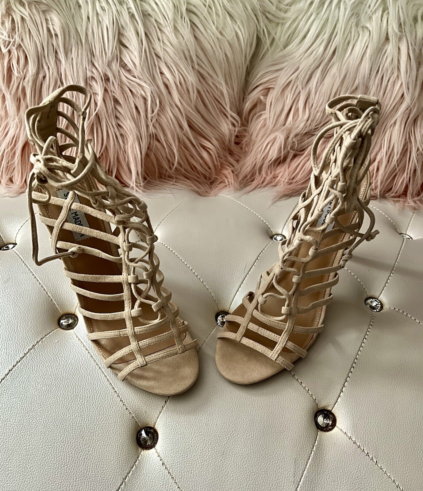 NEW Steve Madden Carrmen Blush Pink Suede Caged Heel Sandals Size 10M