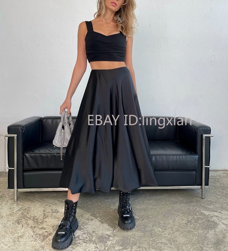 Womens Autumn Solid Color Fashion High Waist Elegant Temperament Bright Skirt - Picture 11 of 15
