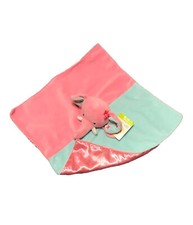 Okie Dokie Pink Mint Green Elephant Lovey Security Blanket Rattle Satin Back Tag