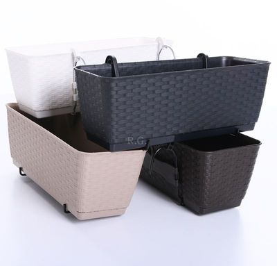 Blumenkasten Balkonkasten Blumentopf Rattan Deko Optik mit Aufhängung wählbar