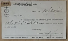 1906 Advertising Post Card Erie Pennsylvania Lovell Manufacturing Washing Mach