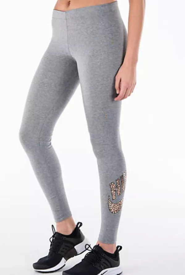 Nike Women s Leg A See Metallic Gold Print Grey Leggings 916590 091 Size S NWT
