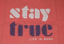 NWT Women's Life is Good Tattered Stay True Coral SS Scoop Neck Creamy Tee
