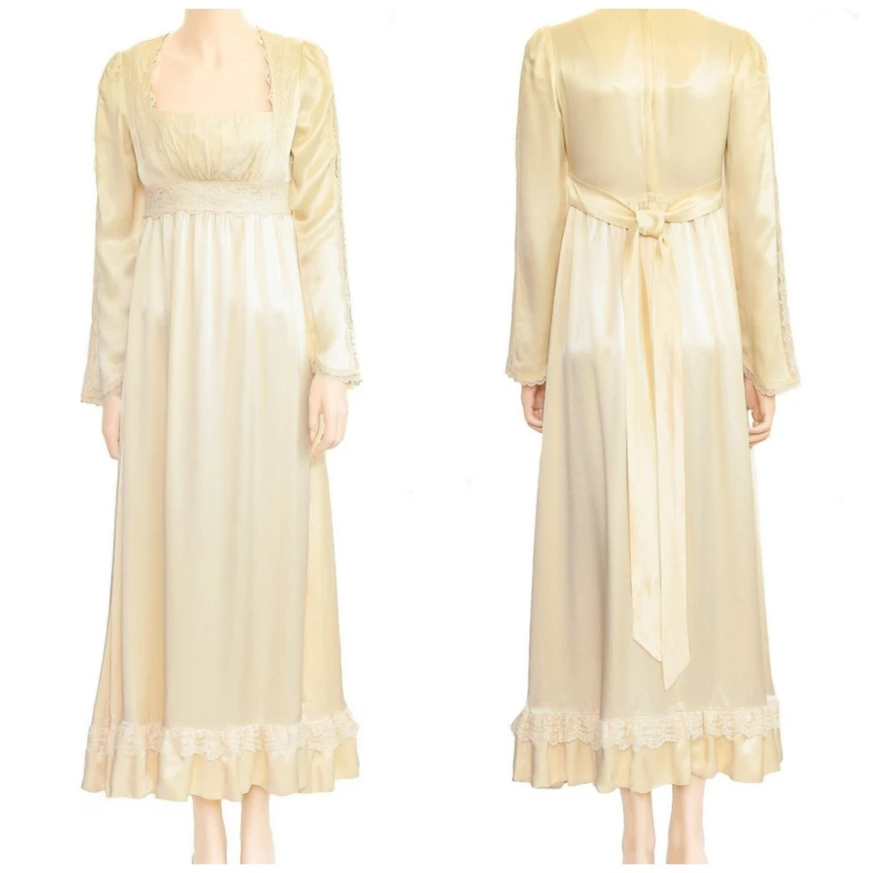 Vestido de novia de colección Gunne Sax satinado encaje recortado talla 7 moderno XS marfil Foto 3 de 4