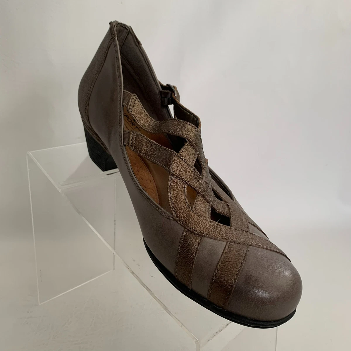 Rockport Cobb Hill Abbott Curvy Pumps Pewter Bronze Cross Straps