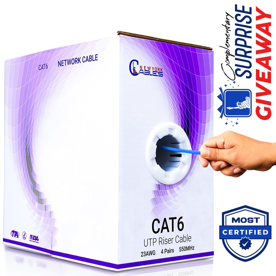 Cat6 Plenum / Riser 1000ft Cable CMP | Ethernet Internet Wire | 23AWG ...