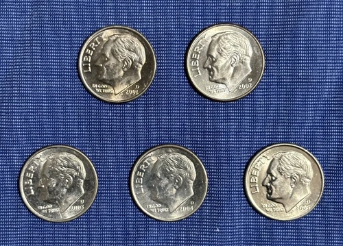2001 D - 2005 D Roosevelt Dimes, 5 piece set, BU