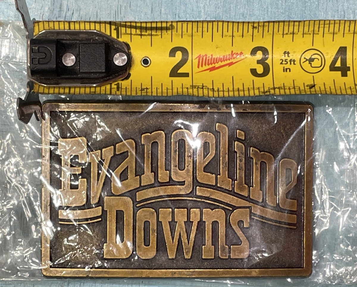Vintage EVANGELINE DOWNS Brass Belt Buckle New Sealed View 3
