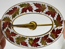 ESTATE Vintage Guilloche Cloisonne Enamel Maple Leaf Oval Buckle Sash Pin Brooch