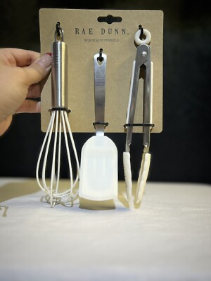Rae Dunn 3 Piece Mini Kitchen Utensils Set - Ivory - Whip. Stir. Grab. NEW