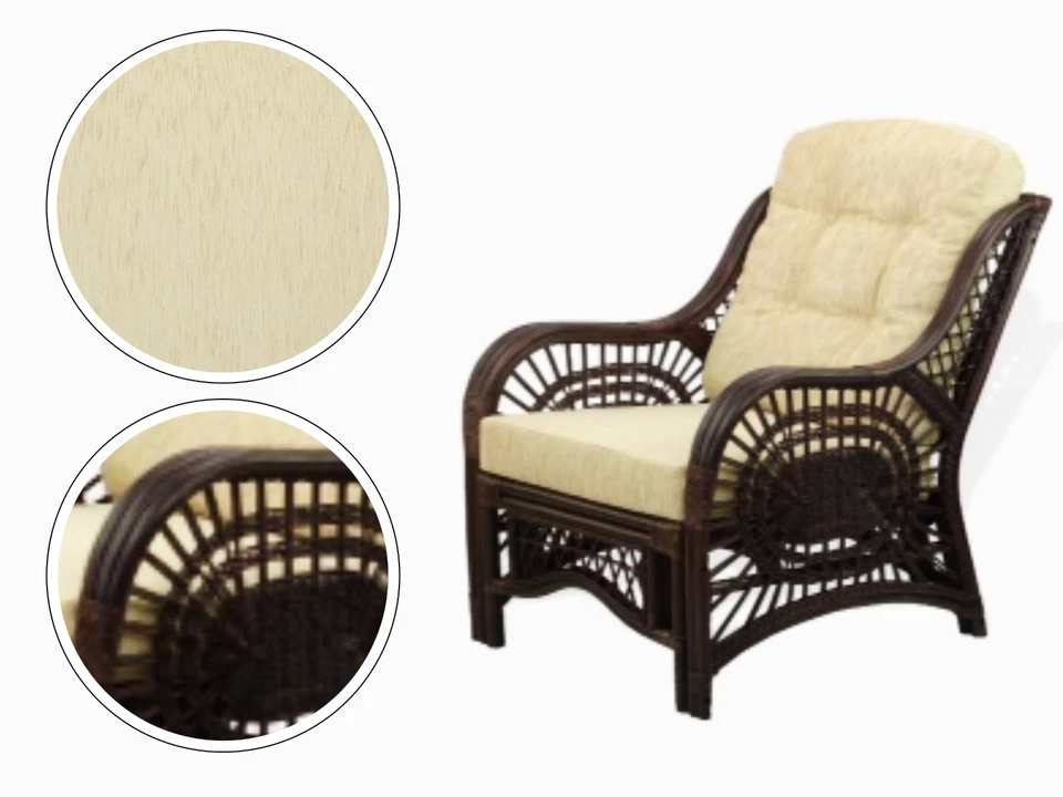Juego de 2 sillas de ratán Malibu mesa de centro sofá marrón oscuro crema cojín Foto 4 de 4
