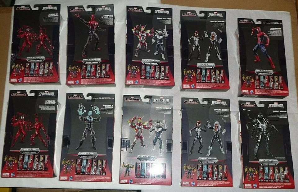 MARVEL LEGENDS SPIDER-MAN CONSTRUIR UNA FIGURA DUENDE VERDE CONJUNTO DE 10 AGENTES VENENO NUEVO Foto 3 de 4