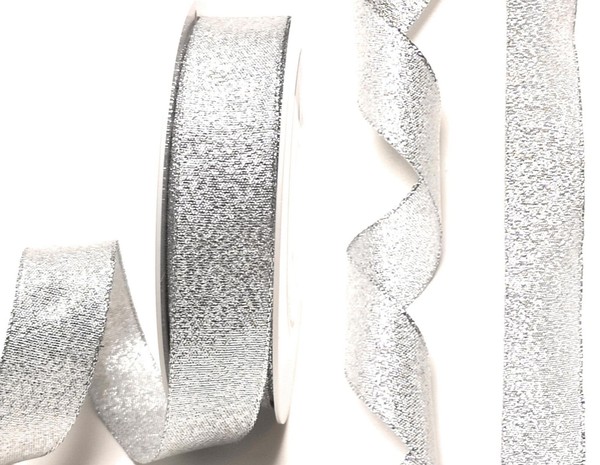 0,32€/M) Brokatband 25M X 25Mm Silber Brokat Mit Draht Schleifenband Dekoband-image