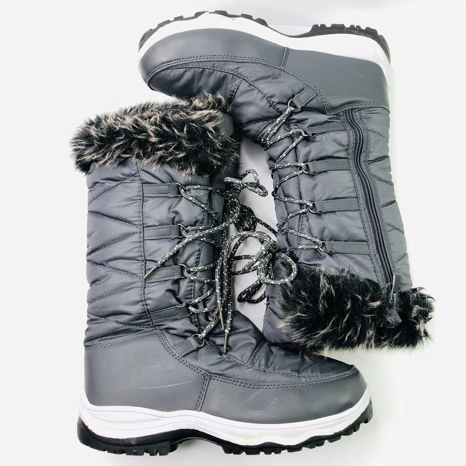 Botas de invierno 3M Thinsulate aislantes para mujer de piel sintética polar gris con cordones cremallera Foto 3 de 4