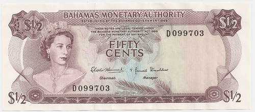 1968 Bahamas Monetary Authority 3 aufeinanderfolgende Banknoten mit niedriger Seriennummer - Bild 4 von 8