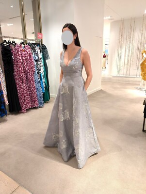 Monique Lhuillier madeline Saks Silber Abendkleid Hochzeitskleid Ballkleid Abi