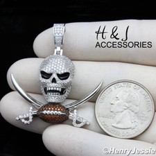 925 STERLING SILVER BLING CZ 3D HIPHOP SKULL HEAD WITH FOOTBALL PENDANT ASP528