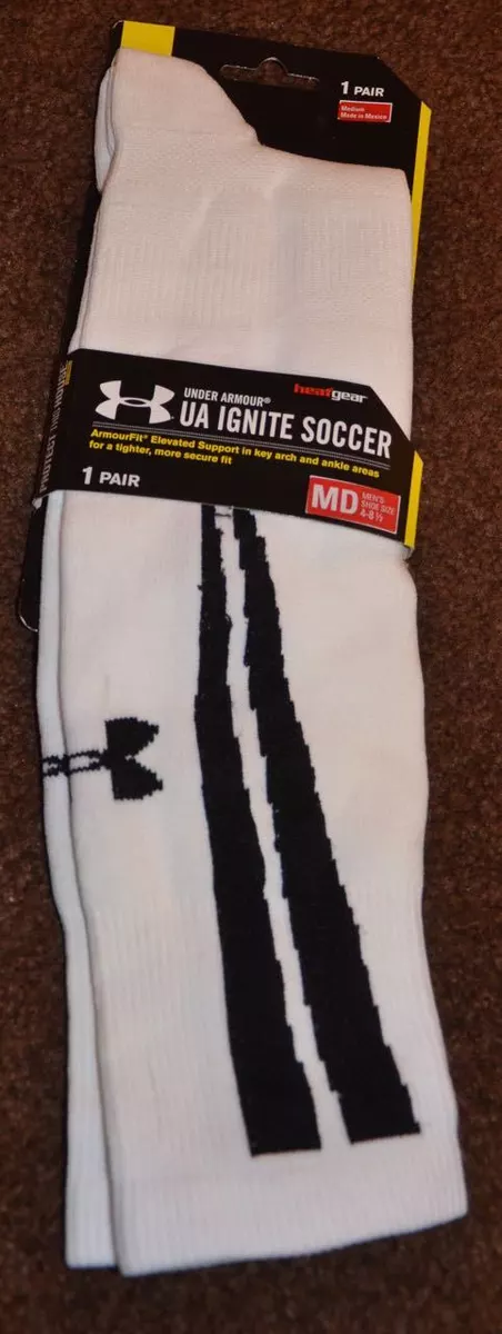 Under Armour UA Ignite soccer socks armourfit white black stripes nwt m l