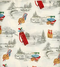 Gift Wrap Vintage 1950 Wrapping Paper Men Dad Fathers Day Golf Car Fishing Craft