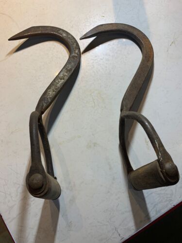 Pair Of 2 Vintage Snow And Nealley Hand Pulp Hooks Logging Tool - Zdjęcie 1 z 5
