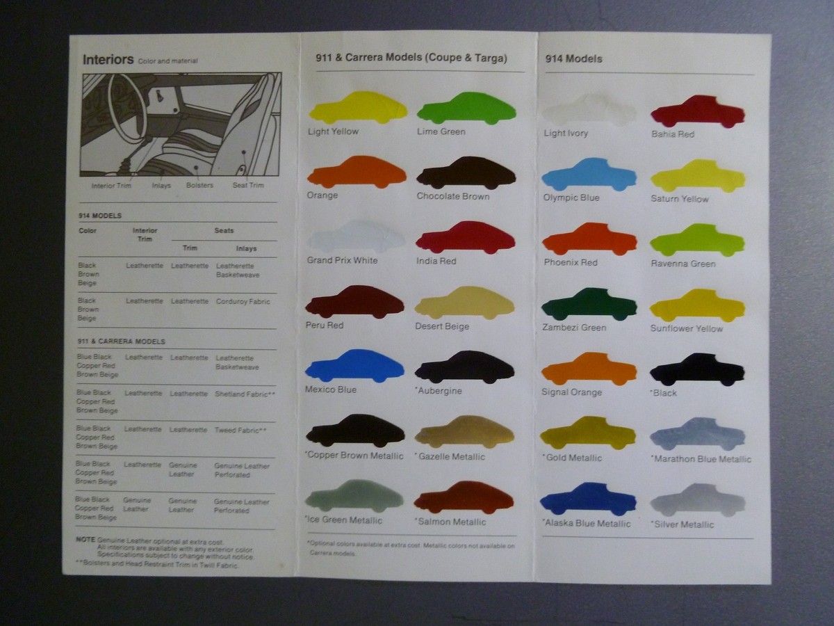 1974 Porsche Colors カタログ 1974 Porsche 911 & 914 FACTORY issued Color Chart Folder, Brochure