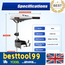 65LBS 12V Kayak Electric Outboard Trolling Motor Boat Dingy Canoe Motor 660W