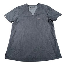 Figs Scrub Top Women Small Gray V-Neck Short Sleeve Technical Collection