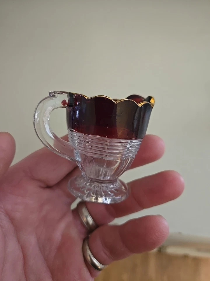 Souvenir Mini Pitcher ST.PAUL MINN, RUBY RED GLASS EARLY 1900's " 2 1/2" Tall. - Image 4 of 4