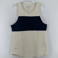 BYLT Mens Drop Cut Tank Lux Black Stripe Beige Size M Athletic Gym