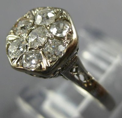 ANTIQUE .60CT OLD MINE DIAMOND 14KT WHITE GOLD 3D ART DECO ENGAGEMENT RING 26854