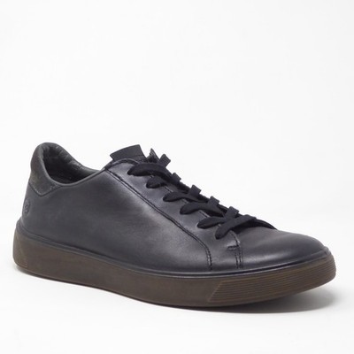 ECCO Mens Street Tray Classic Sneaker Black Leather Low Top Size 42 / 8-8.5