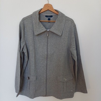 Karen Scott Sport US XL UK 18-20 Smoke Grey Jersey Zip Front Jacket Women'Casual