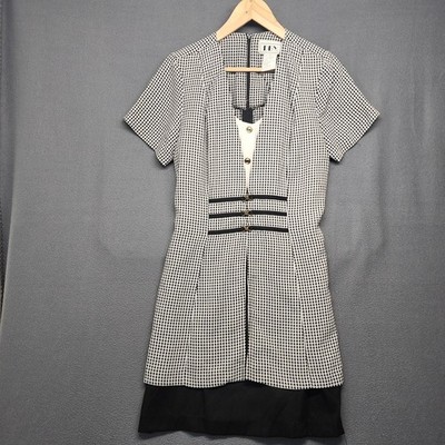 Vintage DBY Dress Womens Sz 7 Black White Gingham Check 90s Y2K Office Business