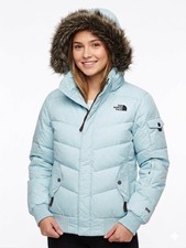 The North Face Girls XL 18 Puffer Jacket 550 Down Light Blue Faux Fur Hood AR3S