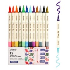 Grabie 24 Colors Acrylic Paint Markers, 12 Pack A.12Pcs-24Dual Tone
