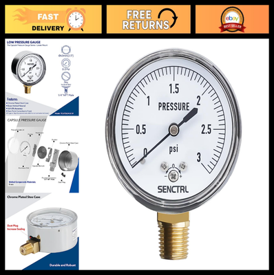 #ad Low Pressure Gauge 0 3 PSI 2.5quot; Dial 1 4quot; NPT Capsule Design Zero Adjustment $27.99
