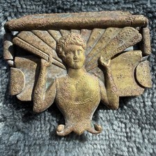 Antique Art Nouveau Belt Buckle Brass Lady with Fan Victorian Edwardian Sash 2"