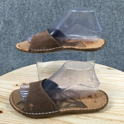 Margaritaville Sandals Womens 8 Negril Slide Brown Leather Slip On Casual Flats - Picture 2 of 16